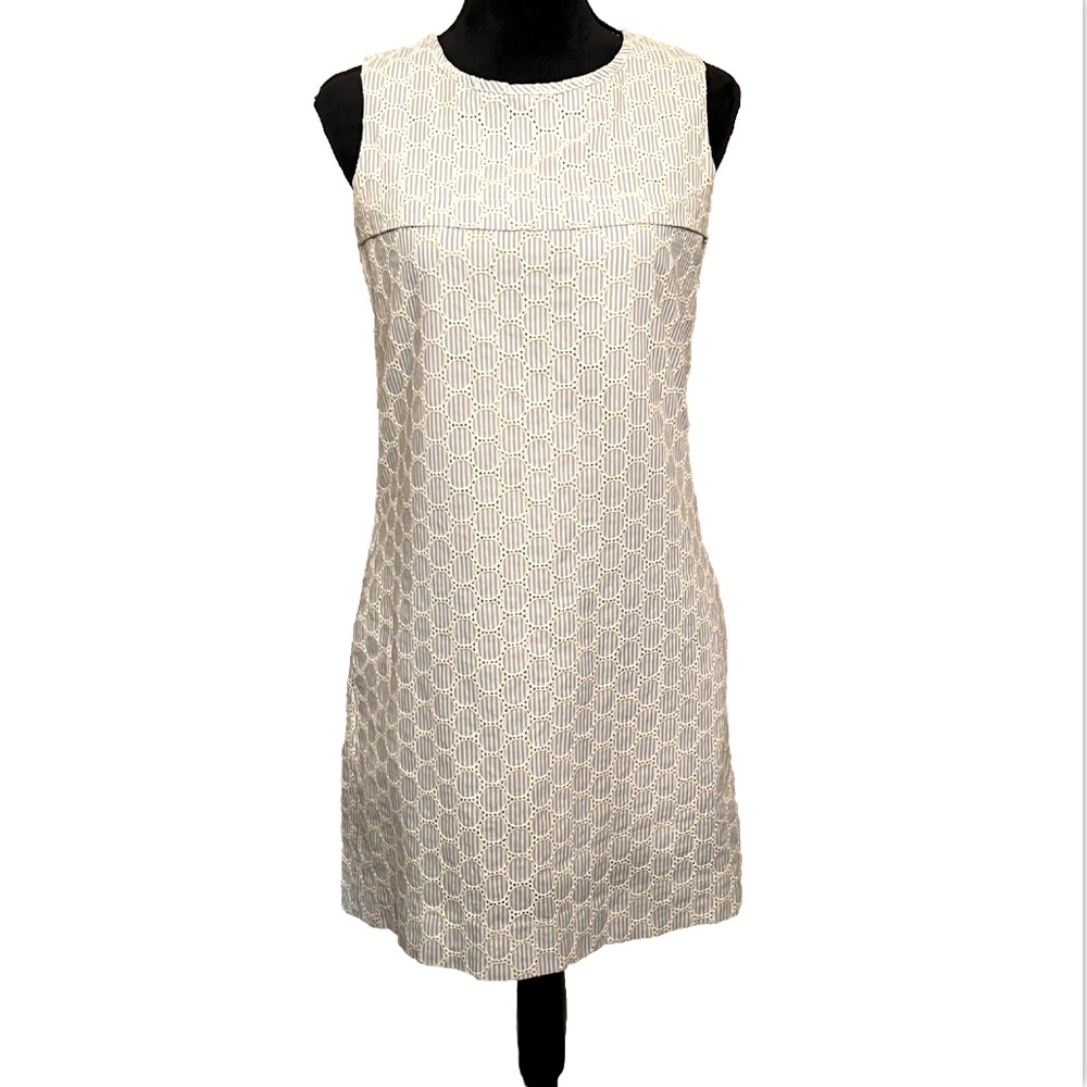 J. CREW Striped Eyelet Cotton Shift Dress Size 2 Preppy Beach
